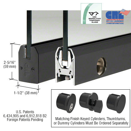 CRL Glass Low Profile Tapered Door Rail With Lock - 8" Patch