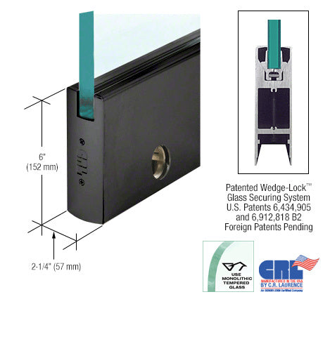 CRL Powder Coat Glass 6" Square Door Rail With Lock - 35-3/4" Length