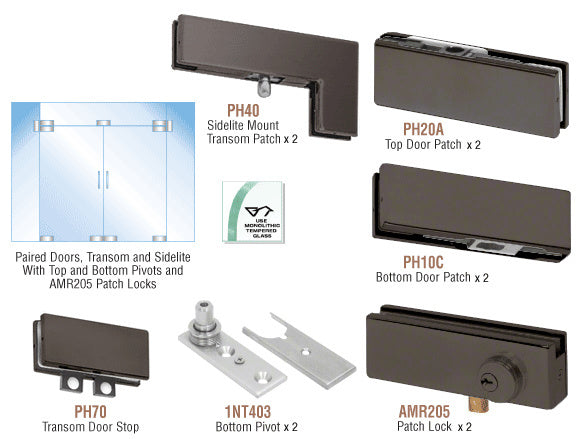 CRL North American Patch Door Kit for Double Doors for Use with Fixed Transom and Two Sidelites - With Lock