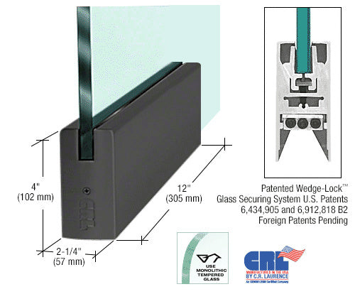 CRL Glass 4" Square Door Rail Without Lock - 12" Patch