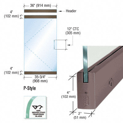 CRL Dry Glazed Frameless Glass 3'-0" P-Style Single Door Complete Entrance Kit - with Lock