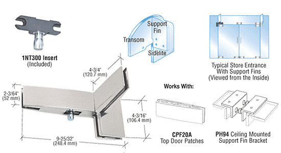 CRL Curved Left Hand Sidelite Transom Patch With Support Fin Bracket and 1NT300 Insert *DISCONTINUED*