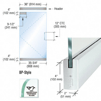 CRL Dry Glazed Frameless Glass 3' BP-Style Single Door Complete Entrance Kit - without Lock