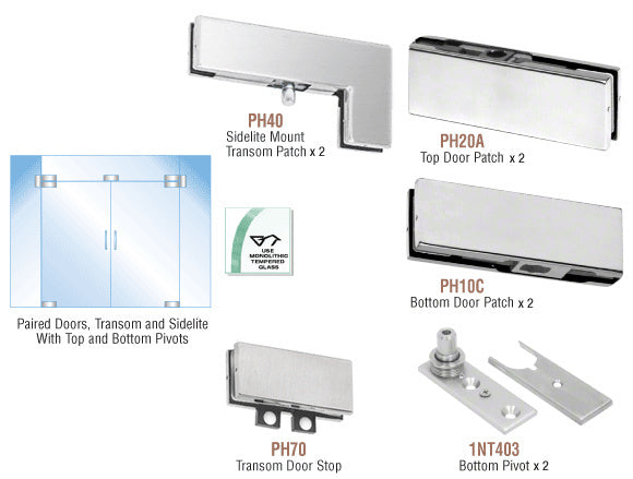 CRL North American Patch Door Kit for Double Doors for Use with Fixed Transom and Two Sidelites - Without Lock