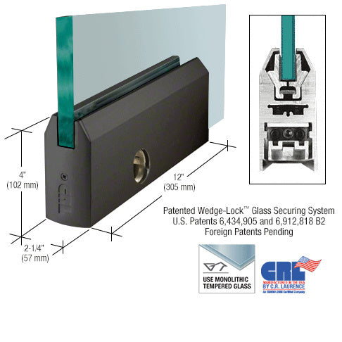 CRL Glass 4" Tapered Door Rail With Lock - 12" Patch