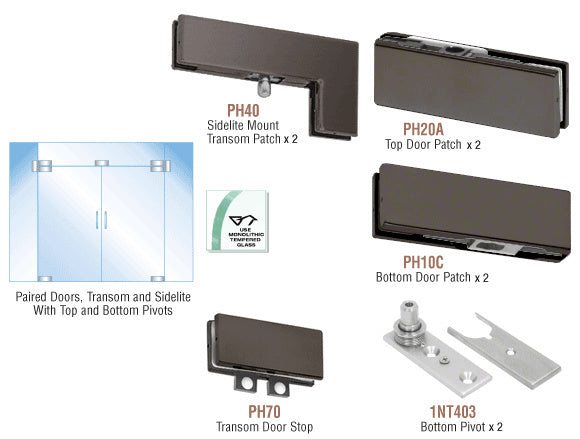 CRL North American Patch Door Kit for Double Doors for Use with Fixed Transom and Two Sidelites - Without Lock