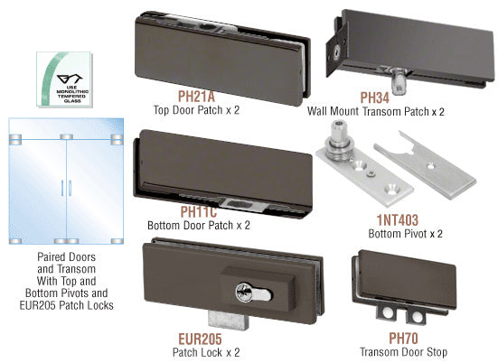 CRL European Patch Door Kit for Double Doors for Use with Fixed Transom - With Lock