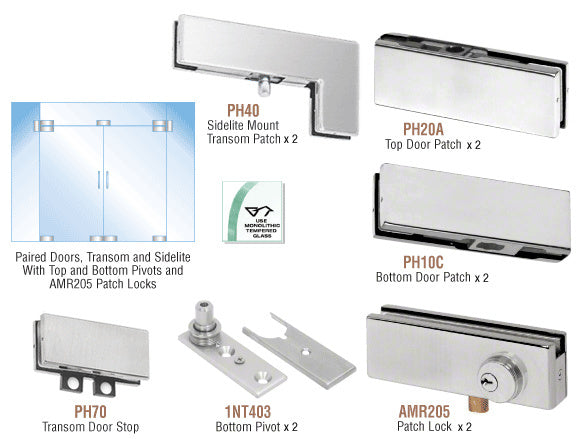 CRL North American Patch Door Kit for Double Doors for Use with Fixed Transom and Two Sidelites - With Lock