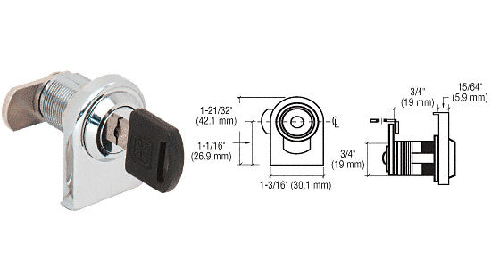 CRL Chrome Round Top Swinging Glass Door Lock - Keyed Alike