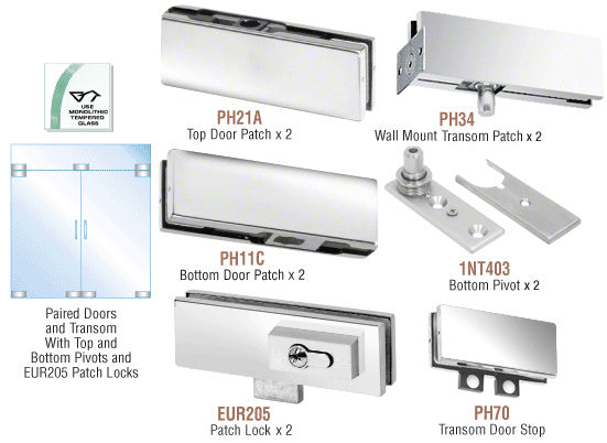 CRL European Patch Door Kit for Double Doors for Use with Fixed Transom - With Lock