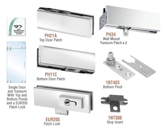 CRL European Patch Door Kit for Use with Fixed Transom - With Lock