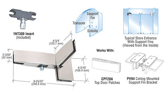 CRL Curved Left Hand Sidelite Transom Patch With Support Fin Bracket and 1NT300 Insert *DISCONTINUED*