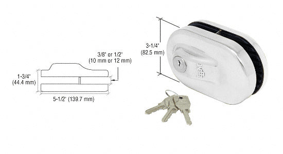 CRL Glass Mounted Slip-on Patch Lock for Use With 3/8" Thick Glass