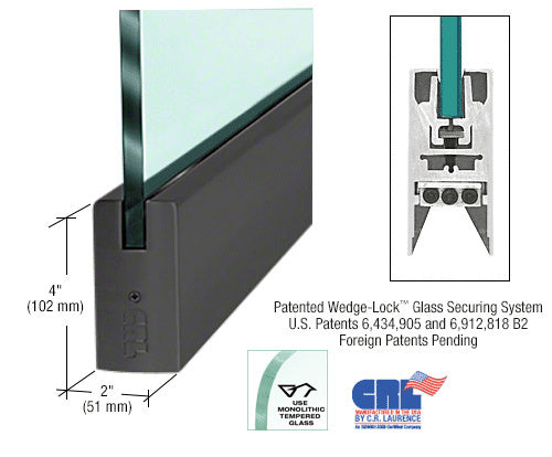 CRL 4" Square Door Rail Without Lock - 35-3/4" Length - DR4SBL12S