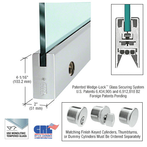 CRL 4" Square Door Rail With Lock - 35-3/4" Length - DR4SBS12SL