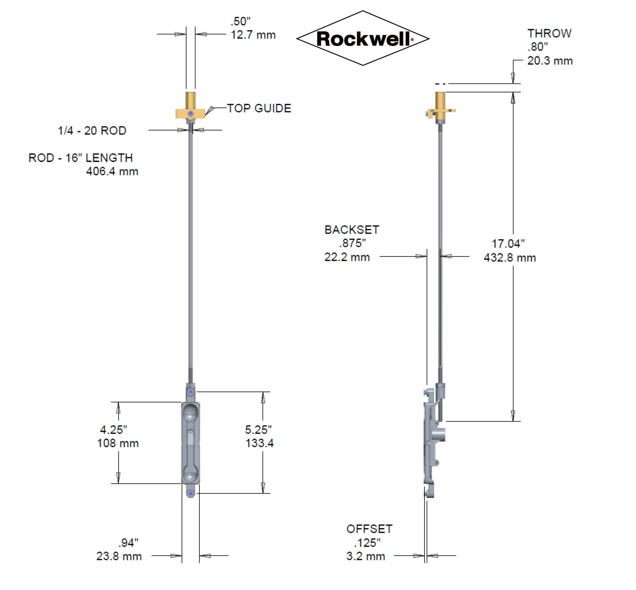 Rockwell Flush Bolt – 1/8″ Backset, 15″ Rod