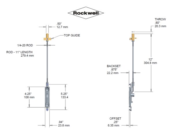 Rockwell Flush Bolt – 1/4″ Backset, 12″ Rod