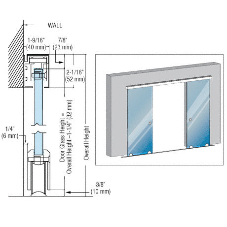 CRL GSDH2 Series Bi-Parting Bottom Rolling Door Installation Assembly - 118"