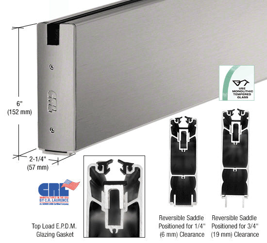 CRL Powder Coat 6" Square Sidelite Rails for 3/4" Glass 120" Length