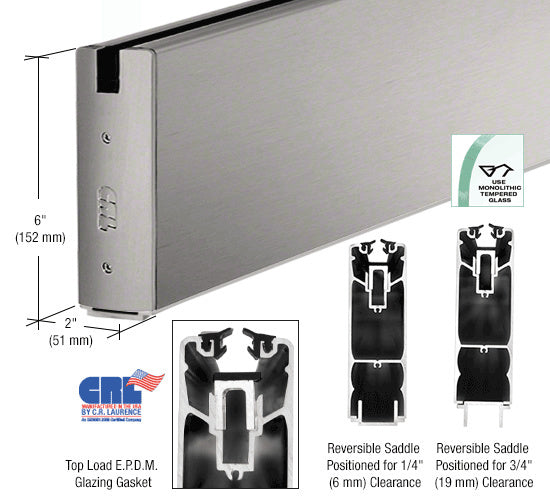 CRL Powder Coat 6" x 120" Length Square Sidelite Rail